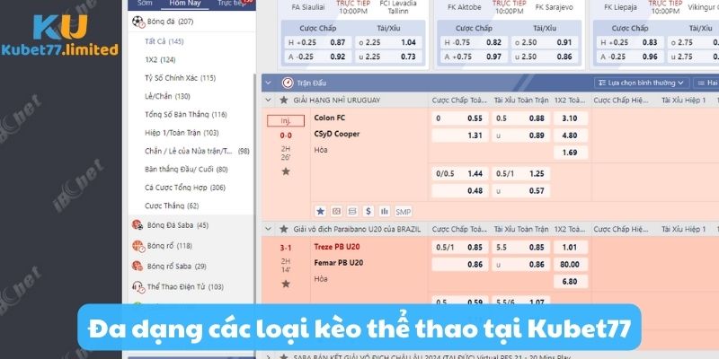 Đa dạng các loại kèo thể thao tại Kubet77